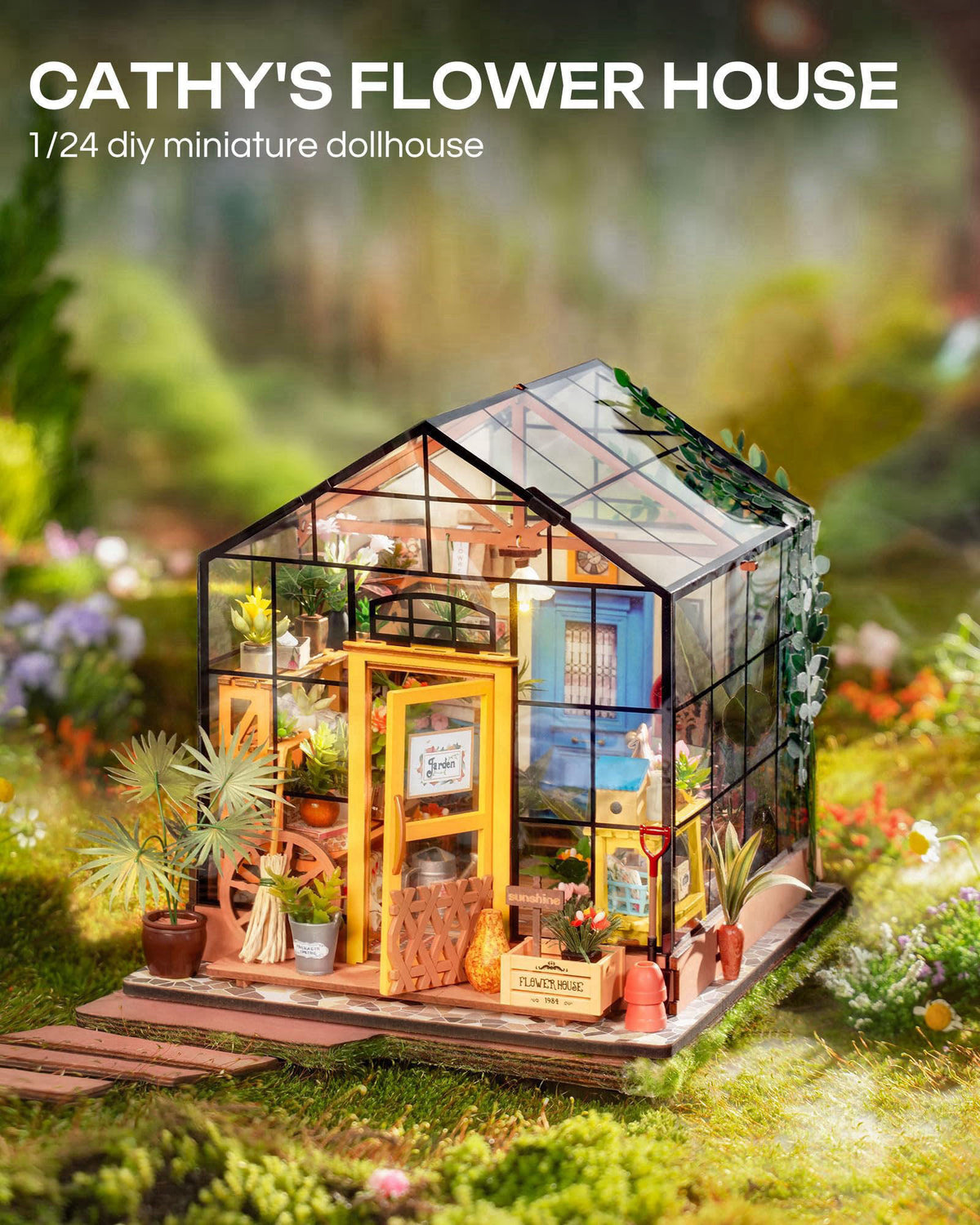 Rolife Greenhouse DIY Miniature Dollhouse Kit Creative Gift for Adults – packaging and label