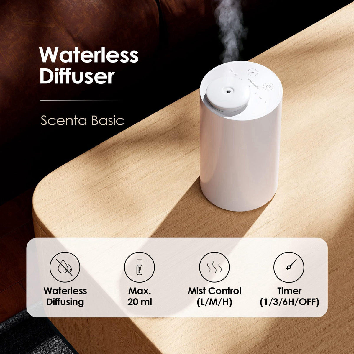 Airversa AN6 Waterless Essential Oil Diffuser Starter Kit, White – close-up detail in White2