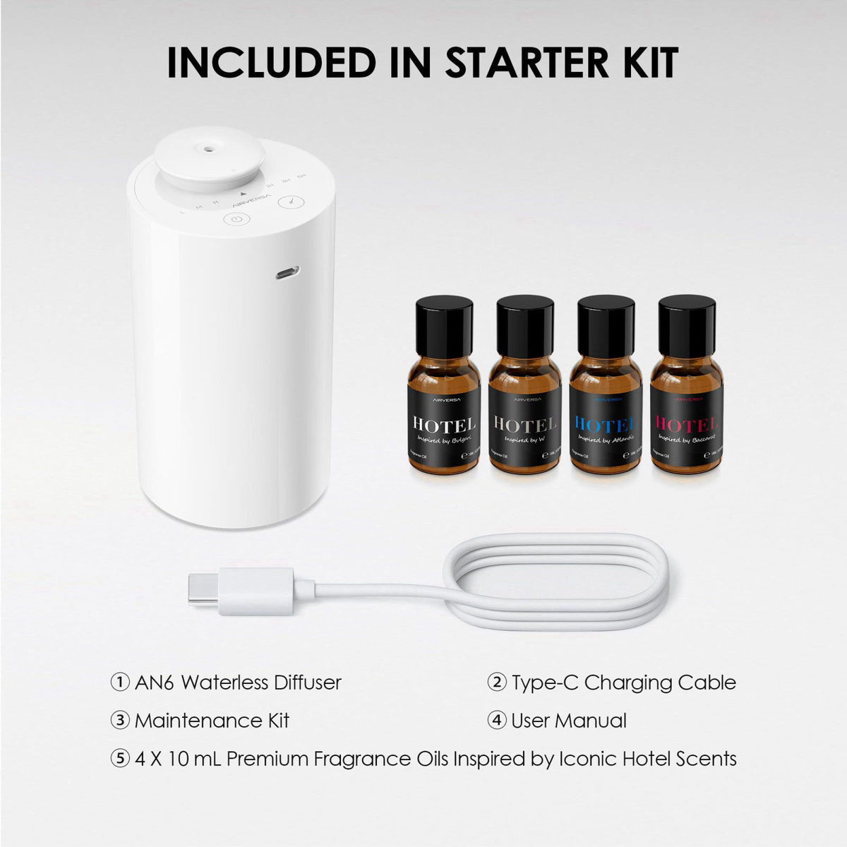 Airversa AN6 Waterless Essential Oil Diffuser Starter Kit, White – alternate angle