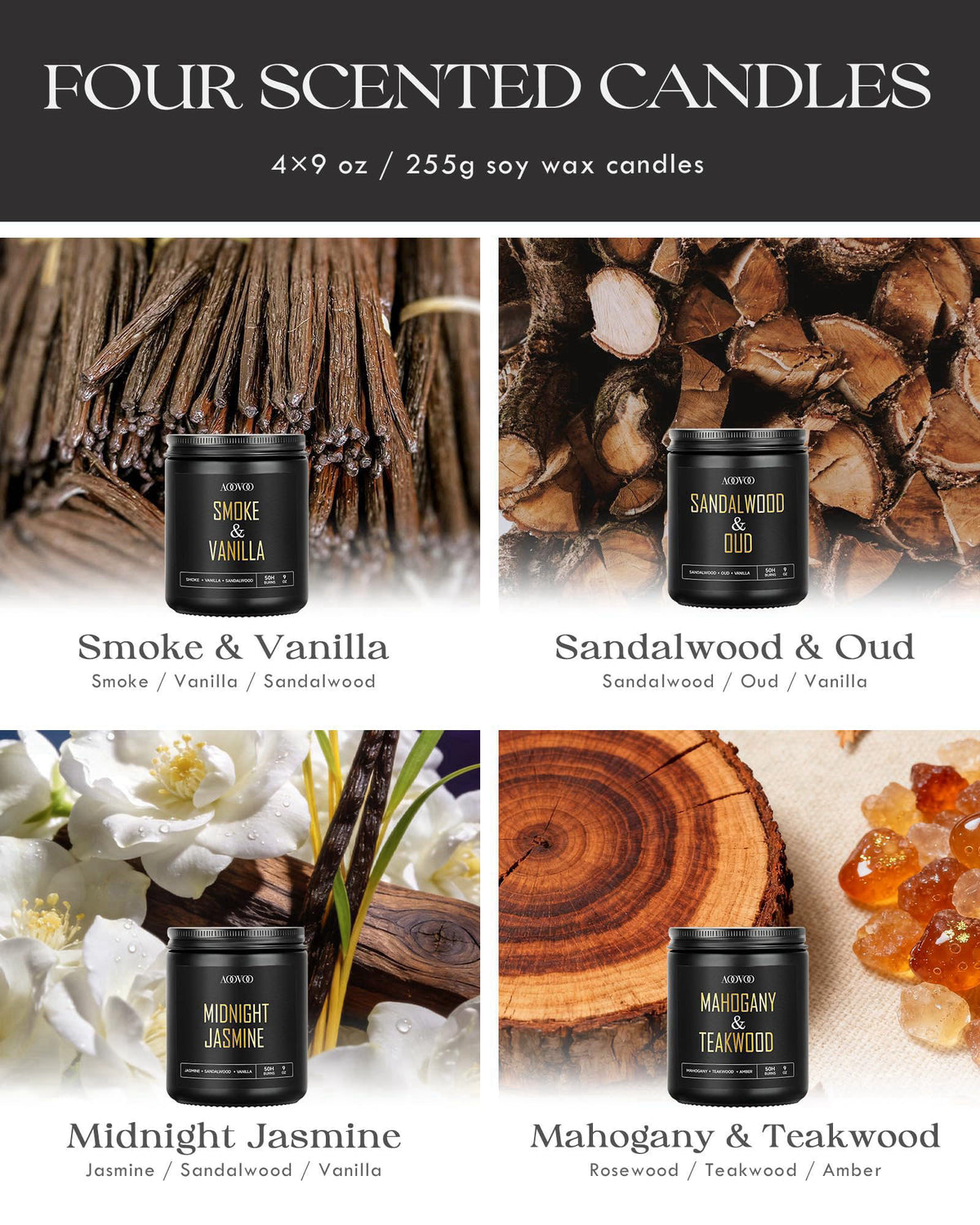 AOOVOO Scented Candles for Men - 4 Pack Candles for Home Scented – full view