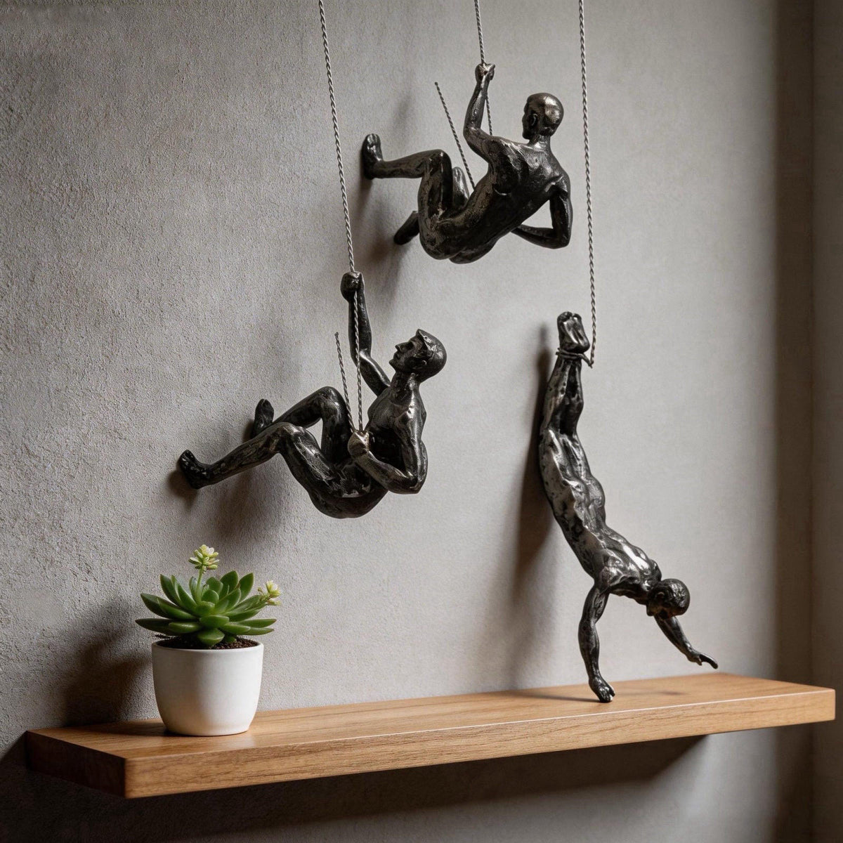 NestVogue Set of 3 Climbing Man Wall Sculpture - 3D Industrial Mountaineering Statue, Modern Abstract Rock Climber Wall 