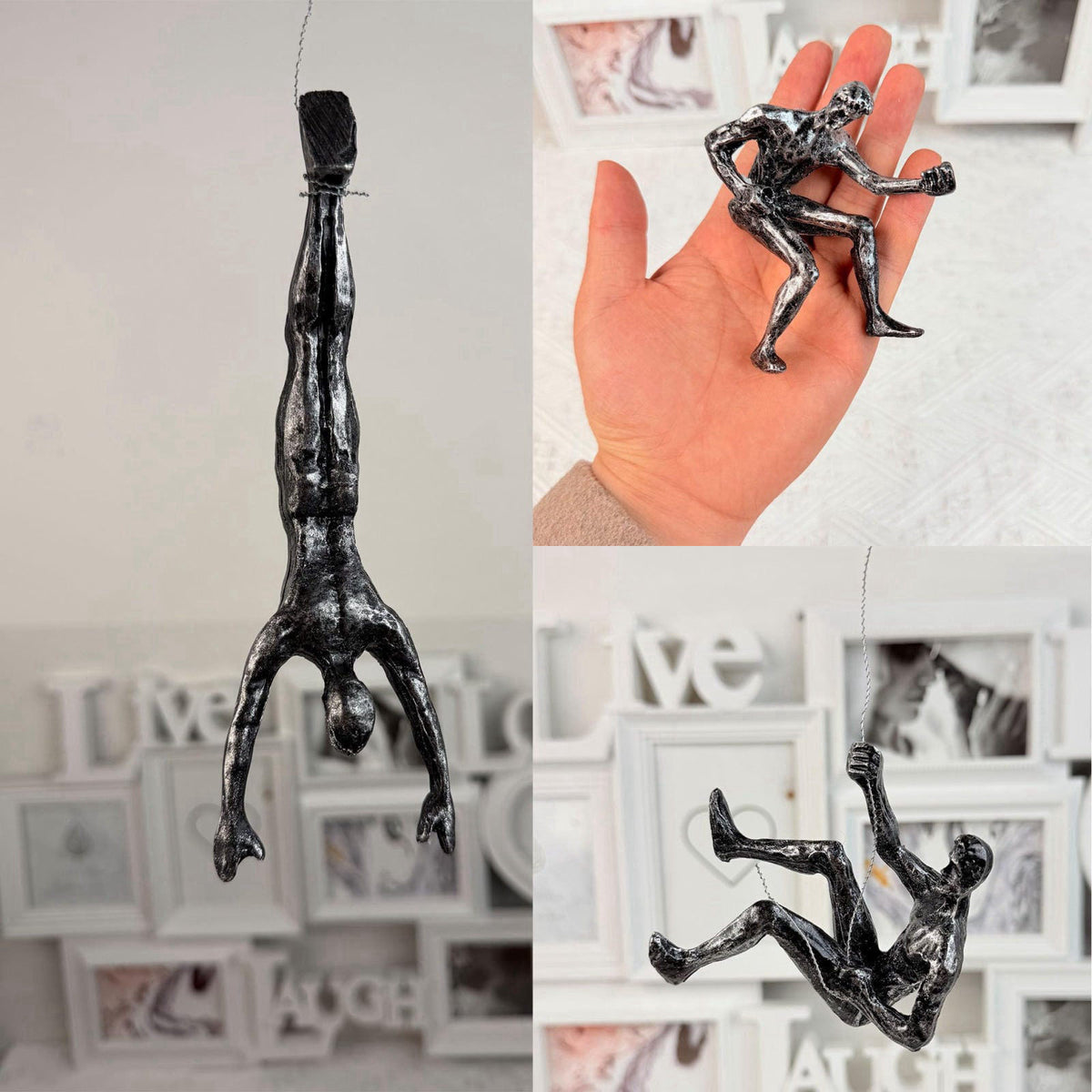 NestVogue Set of 3 Climbing Man Wall Sculpture - 3D Industrial Mountaineering Statue, Modern Abstract Rock Climber Wall 