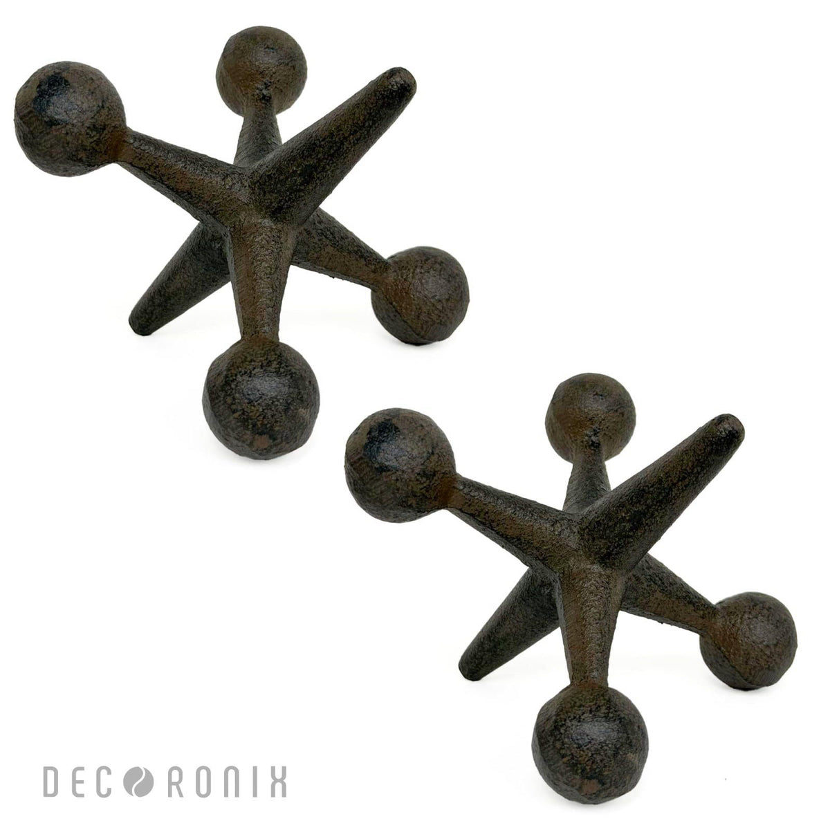 Decoronix Vintage Cast Iron Jack Sculpture Set of 2 - Industrial Retro Office Decor Statues - Masculine Shelf Accents - 