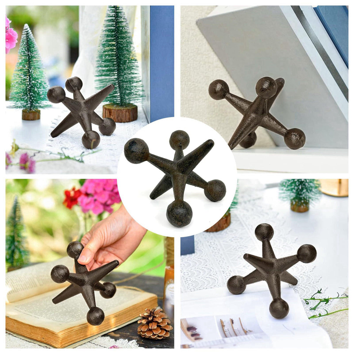 Decoronix Vintage Cast Iron Jack Sculpture Set of 2 - Industrial Retro Office Decor Statues - Masculine Shelf Accents - 