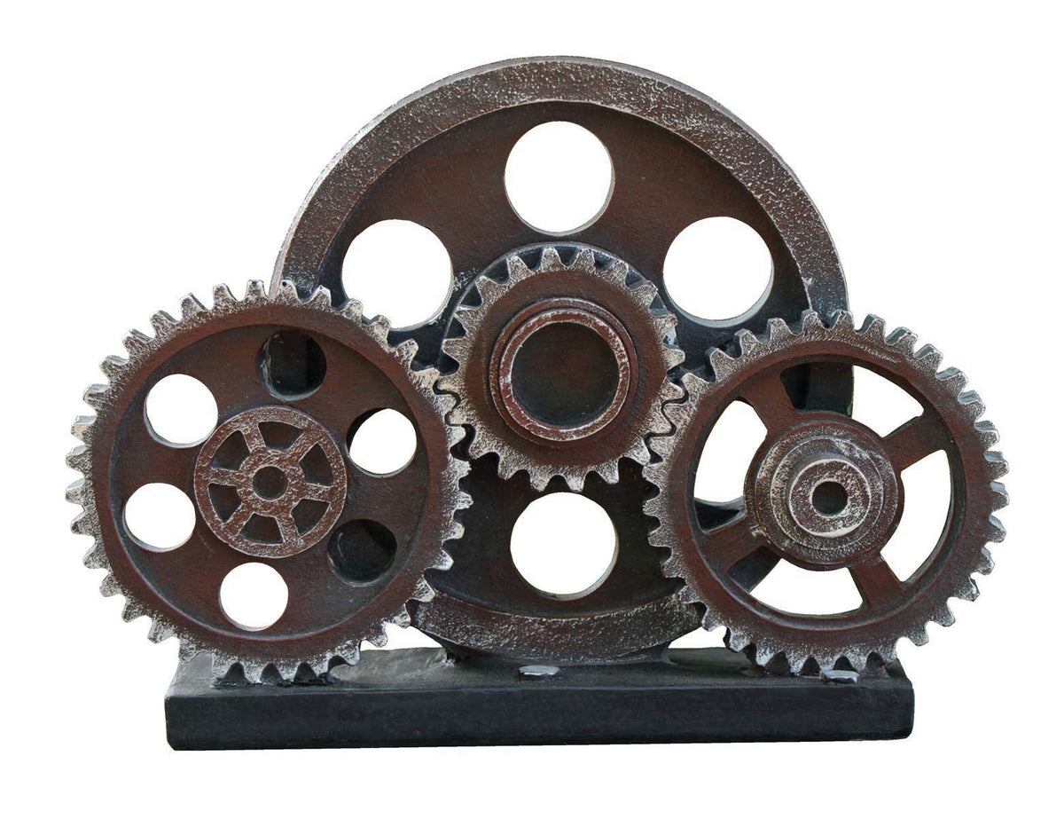 Rmdusk Industrial Steampunk Gear Train Figurine, Cog Wheel Statue, Resin Model, Home Bar Décor Ornament 7.7" H Coppe