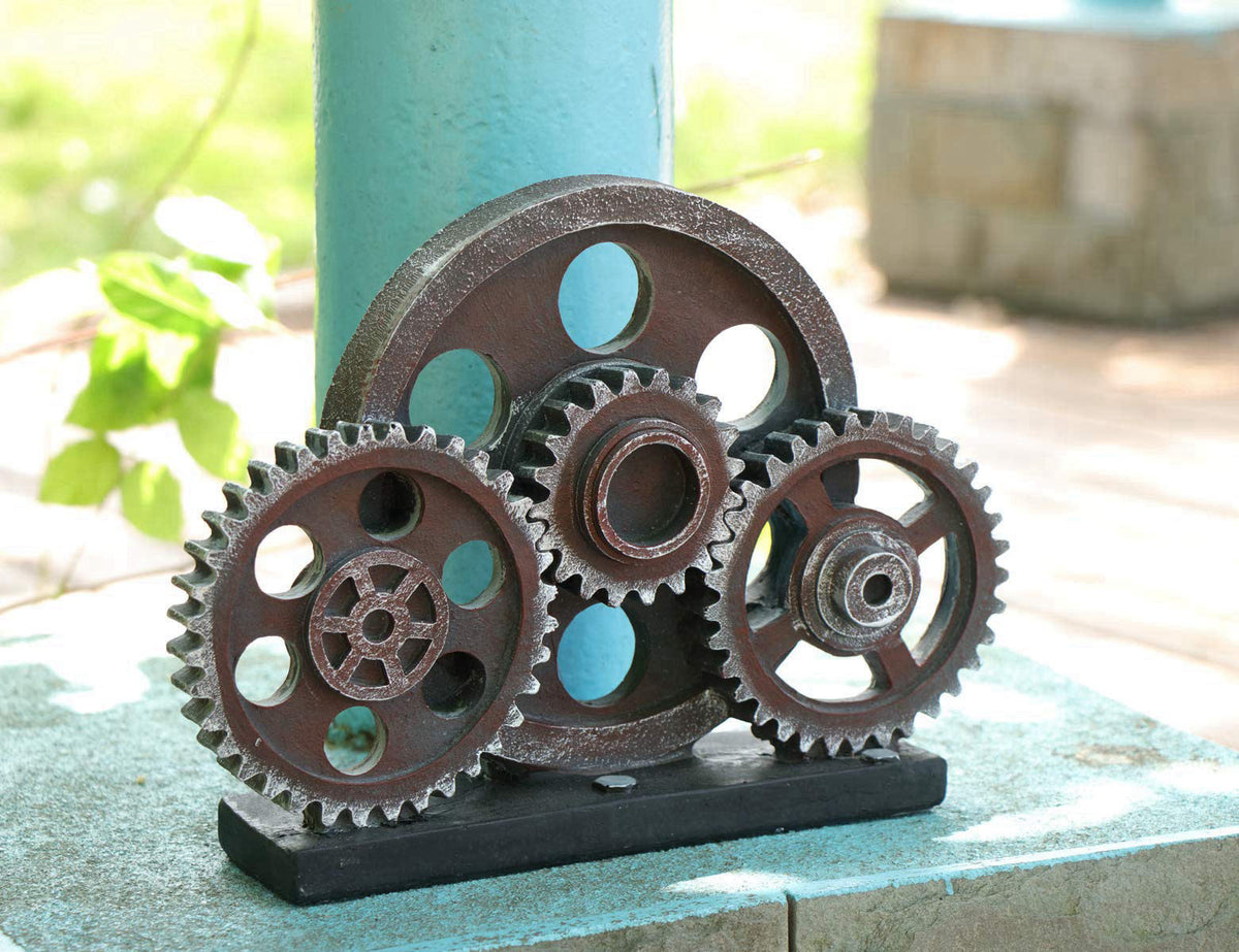 Rmdusk Industrial Steampunk Gear Train Figurine, Cog Wheel Statue, Resin Model, Home Bar Décor Ornament 7.7" H Coppe