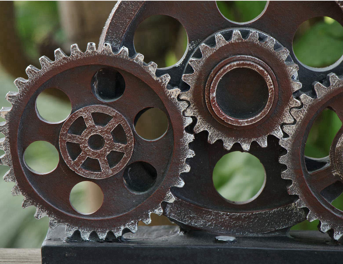 Rmdusk Industrial Steampunk Gear Train Figurine, Cog Wheel Statue, Resin Model, Home Bar Décor Ornament 7.7" H Coppe