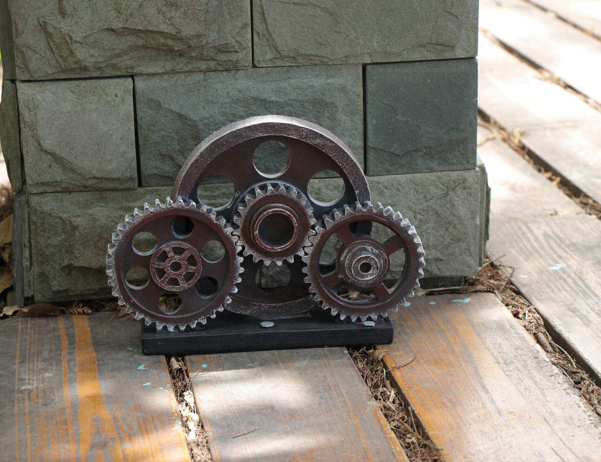 Rmdusk Industrial Steampunk Gear Train Figurine, Cog Wheel Statue, Resin Model, Home Bar Décor Ornament 7.7" H Coppe
