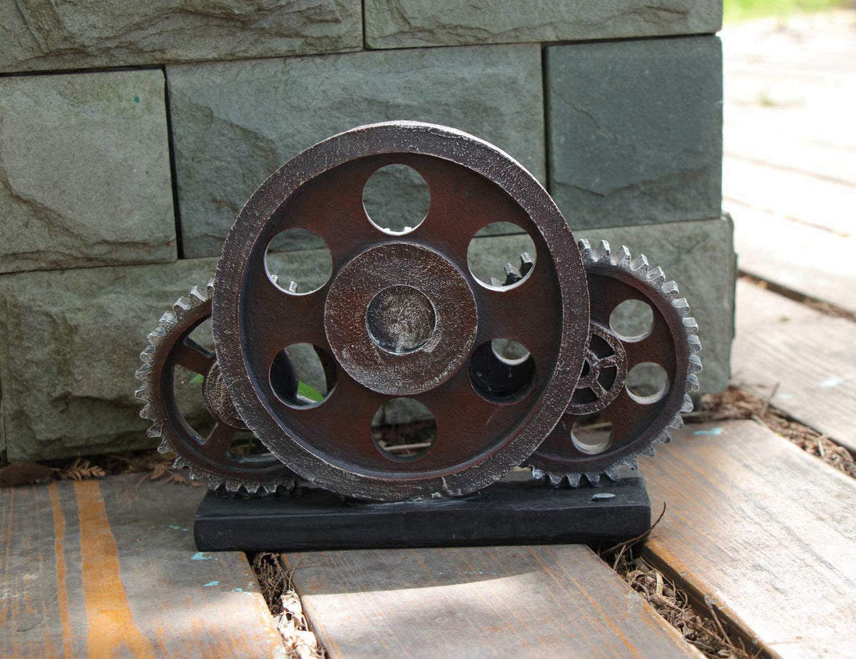 Rmdusk Industrial Steampunk Gear Train Figurine, Cog Wheel Statue, Resin Model, Home Bar Décor Ornament 7.7" H Coppe