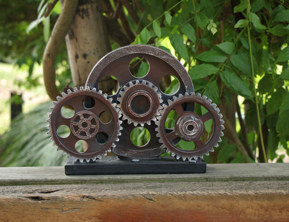 Rmdusk Industrial Steampunk Gear Train Figurine, Cog Wheel Statue, Resin Model, Home Bar Décor Ornament 7.7" H Coppe