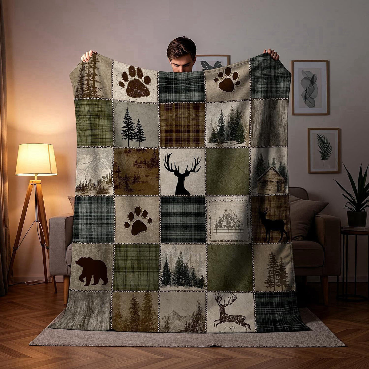 DEMCEAR Rustic Cabin Forest Vintage Patchwork Plaid Blanket, 60x80 Inch – packaging and label