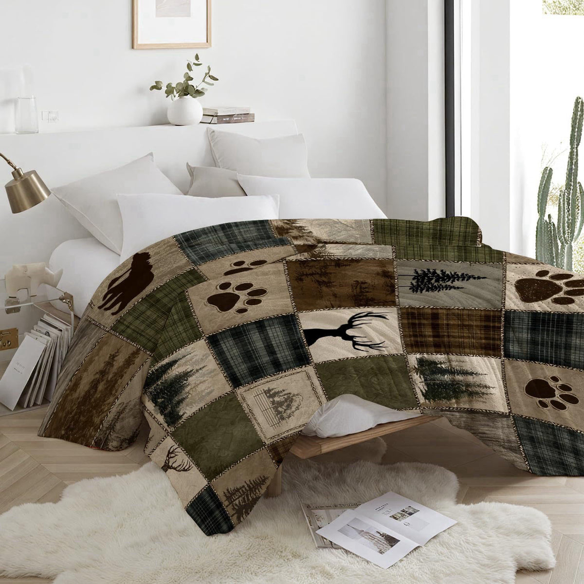 DEMCEAR Rustic Cabin Forest Vintage Patchwork Plaid Blanket, 60x80 Inch – alternate angle