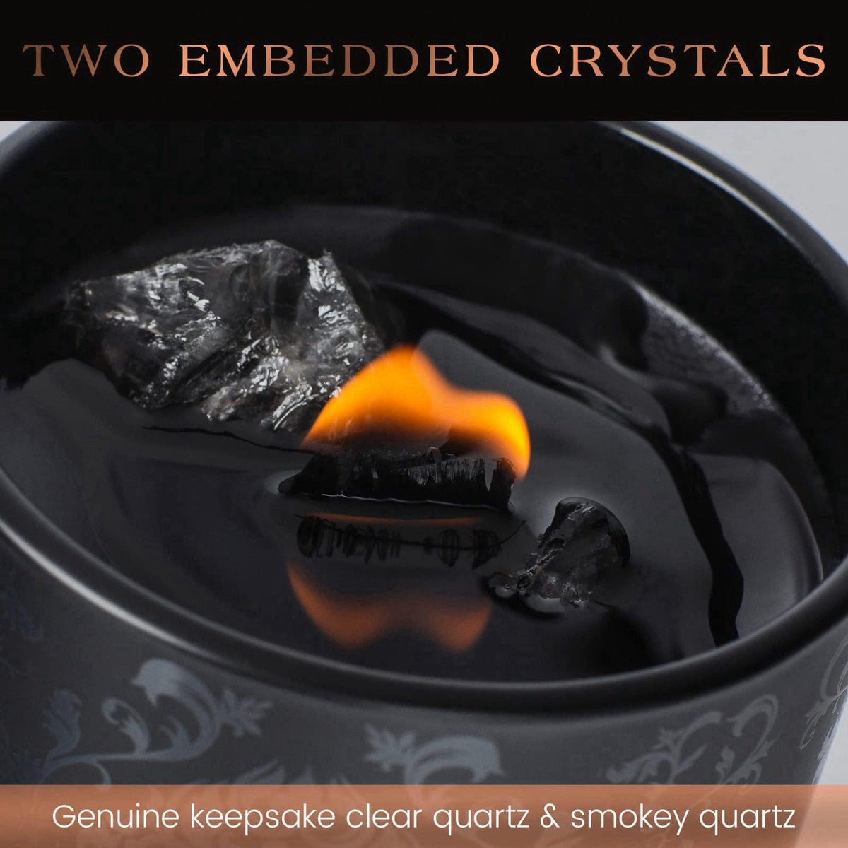 Deep Eden Black Orchid & Pine Moss Scented Crystal Candle - Luxury Manifestation Candle with Smoky Quartz and Clear Quar