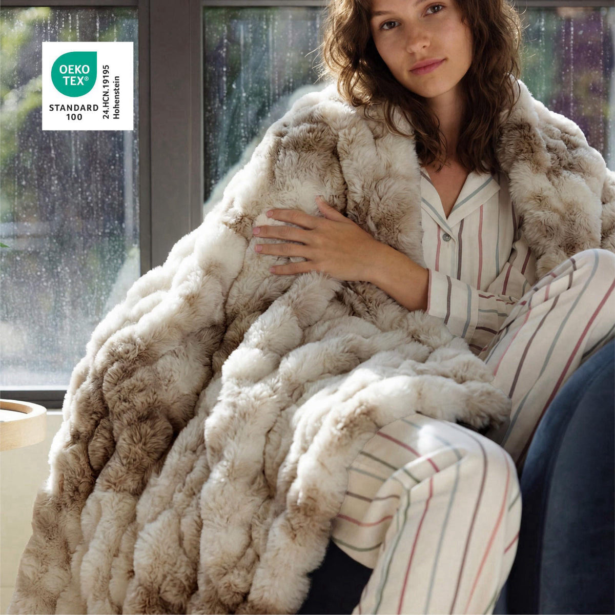 Bedsure Fluffy Bubble Faux Fur Throw XL Blanket, 50"x70", Tie-dye Taupe – full view