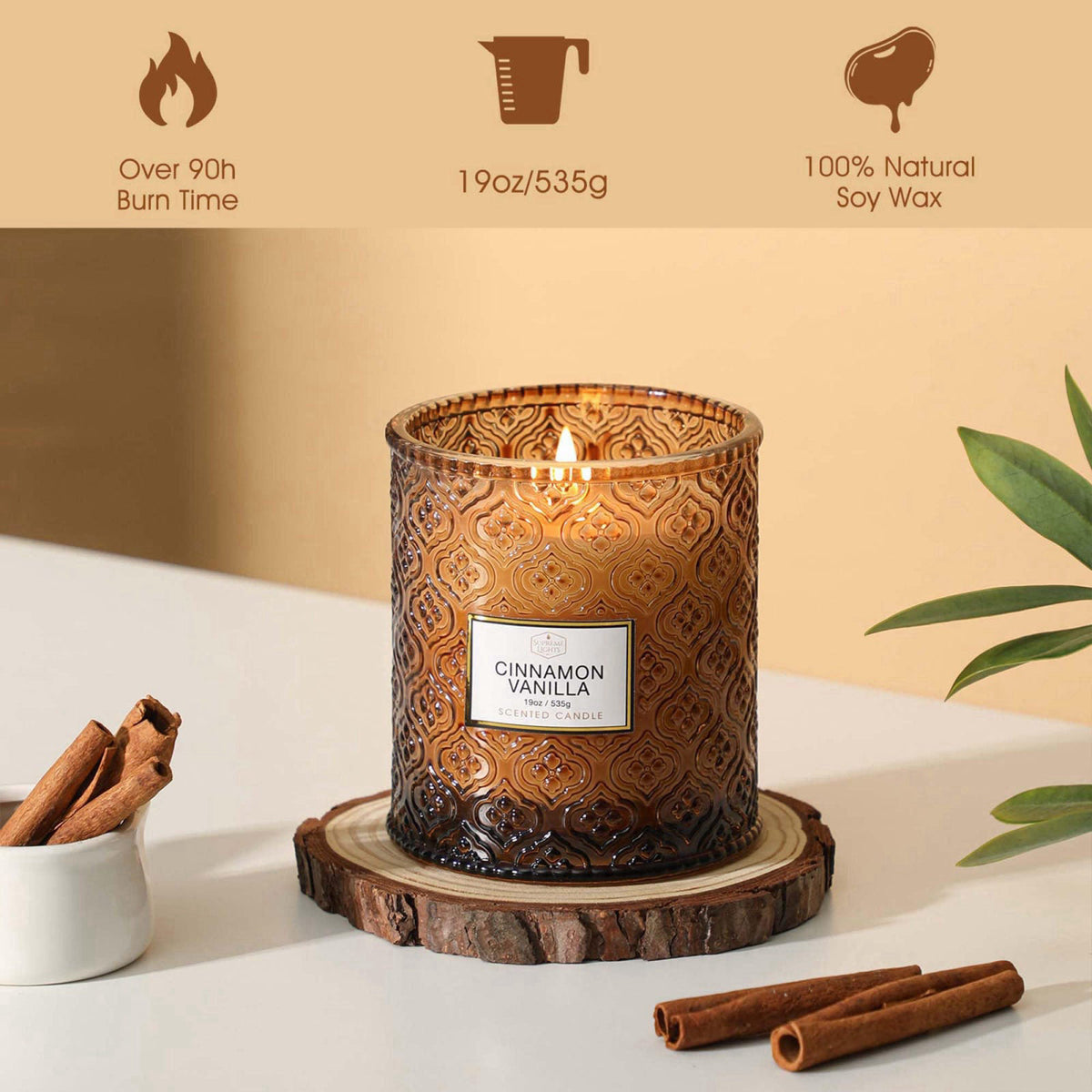 SUPREME LIGHTS &middot;2017&middot; Fall Candle, Cinnamon Vanilla Spice Candles, 19oz Large Candle – full view