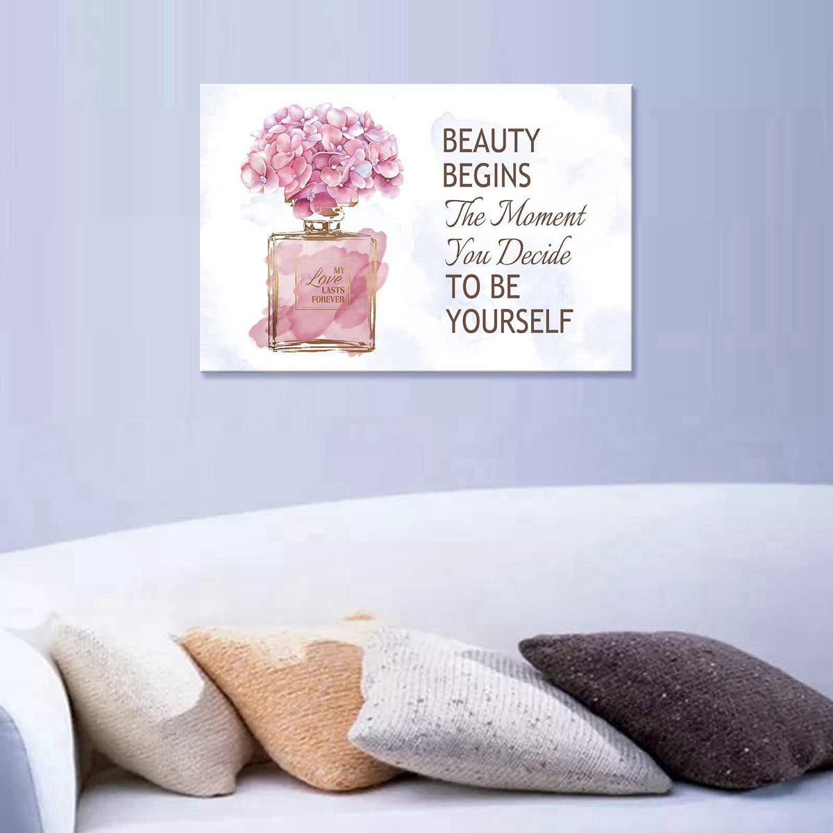 arteWOODS Gold Perfume Bottle Canvas Wall Art Pink Flower Picture Prints, 24"x16" – close-up detail in Inspirati