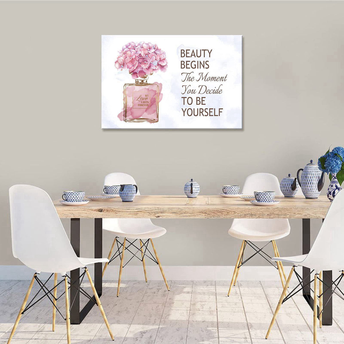 arteWOODS Gold Perfume Bottle Canvas Wall Art Pink Flower Picture Prints, 24"x16" – packaging and label