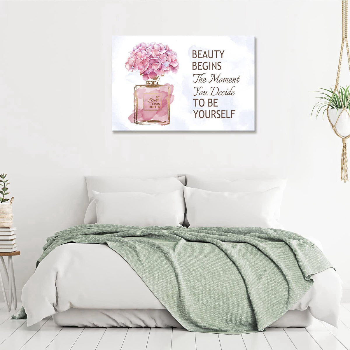 arteWOODS Gold Perfume Bottle Canvas Wall Art Pink Flower Picture Prints, 24"x16" – full view