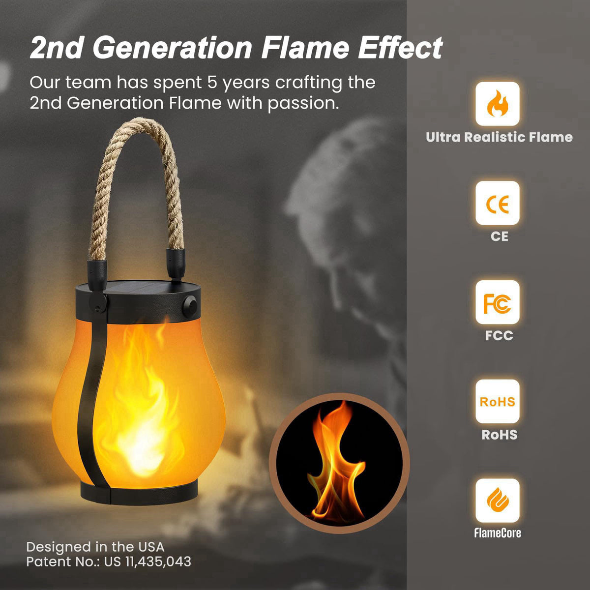 Hompavo Gen2 Solar Lanterns Outdoor Waterproof with Ultra-Real Flame – close-up detail
