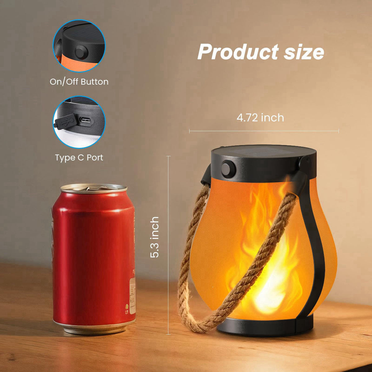 Hompavo Gen2 Solar Lanterns Outdoor Waterproof with Ultra-Real Flame – full view