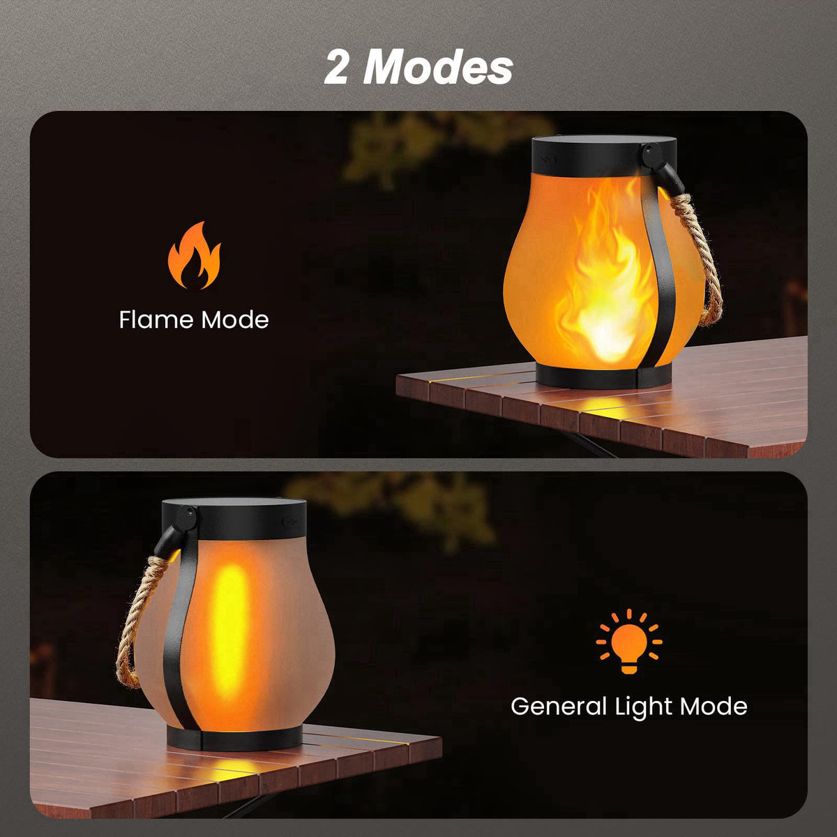 Hompavo Gen2 Solar Lanterns Outdoor Waterproof with Ultra-Real Flame – back view and specifications