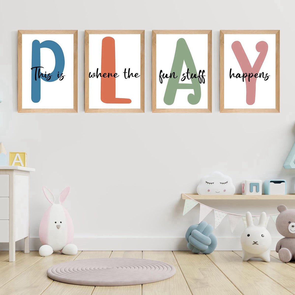 HSDSH Set of 4 Framed Kids Playroom Wall Art Prints, 12x16' Toddler Nursery Children Artwork for Kids Bedroom Decoration