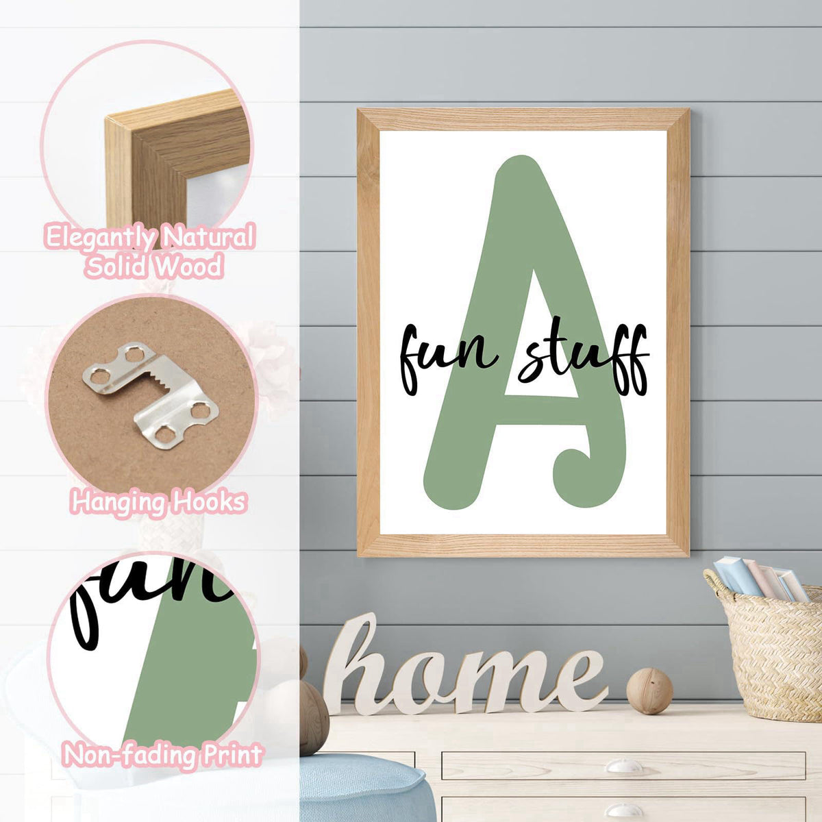 HSDSH Set of 4 Framed Kids Playroom Wall Art Prints, 12x16' Toddler Nursery Children Artwork for Kids Bedroom Decoration