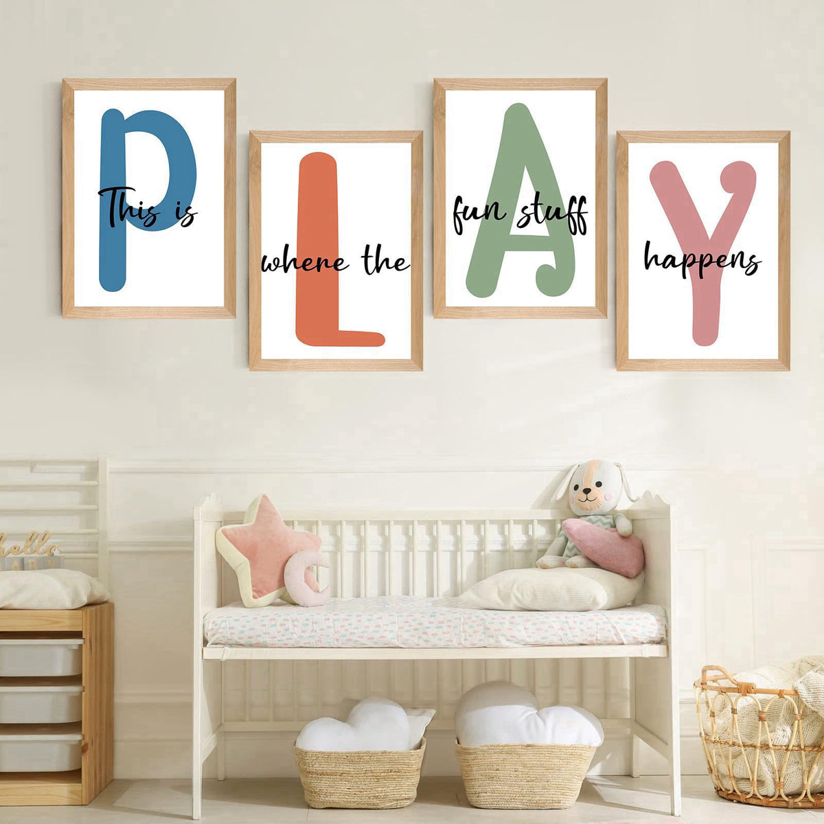 HSDSH Set of 4 Framed Kids Playroom Wall Art Prints, 12x16' Toddler Nursery Children Artwork for Kids Bedroom Decoration
