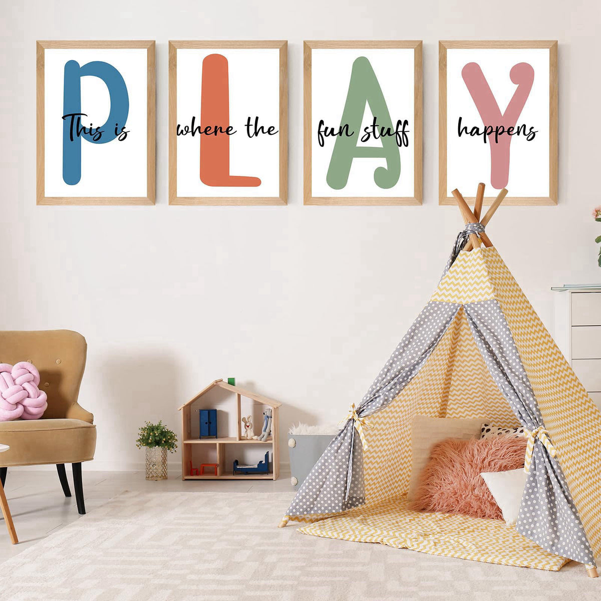 HSDSH Set of 4 Framed Kids Playroom Wall Art Prints, 12x16' Toddler Nursery Children Artwork for Kids Bedroom Decoration
