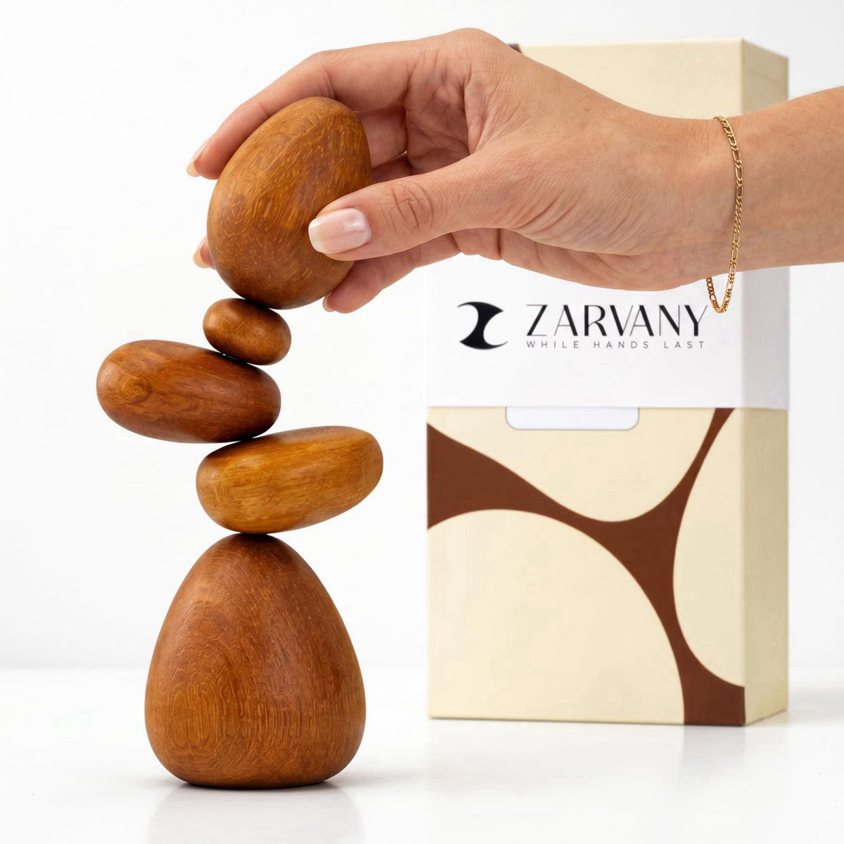 Zarvany Cairn Sculpture – Magnetic Wood Art for Desk, Office & Indoor Decor – product photo (Statues)