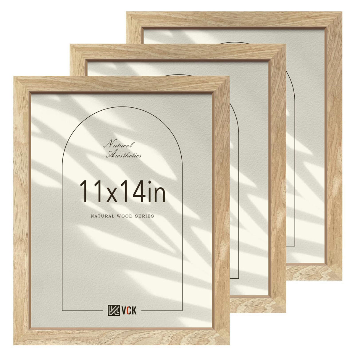 VCK 11x14 Picture Frame Set of 3, Natural Solid Wood, Wall Hanging