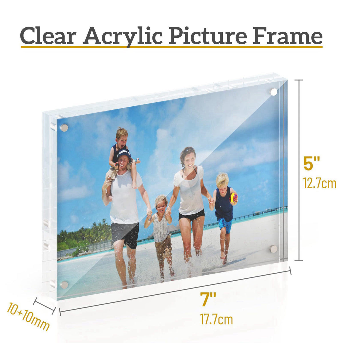ATZYmolin 5 Pack 5x7 Acrylic Picture Frame, Magnetic Double Sided – packaging and label