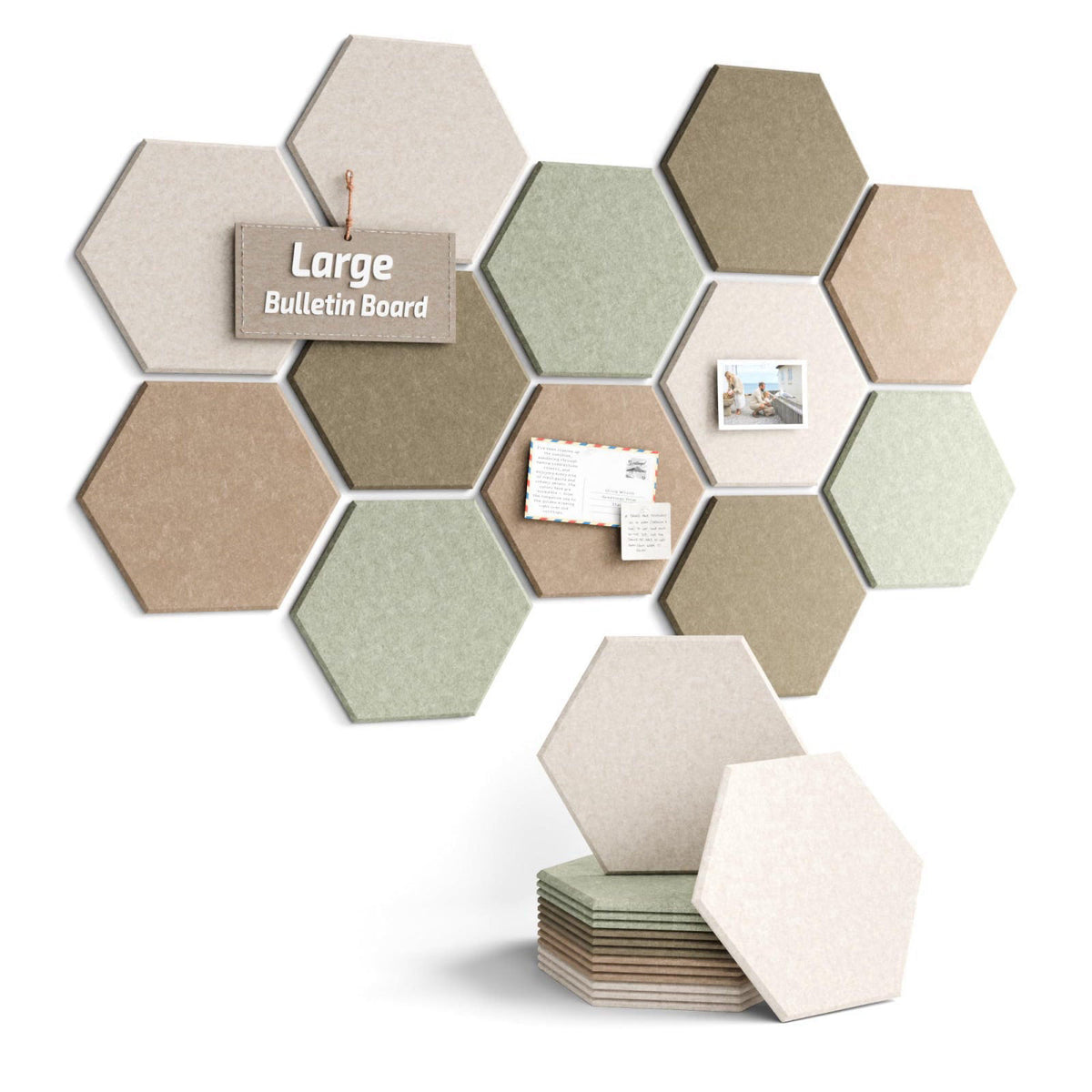 Fluxynara Large 12-Pack Hexagon Felt Bulletin Board Tiles, Linen Dusk – product photo (Bulletin Boards)