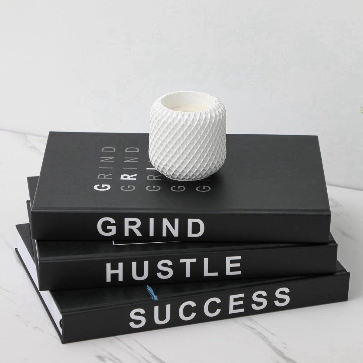 TenXVI Designs Grind Hustle Success Decorative Books for Home Decor, Set of 3 Black Hardcover Books with Lined Pages and
