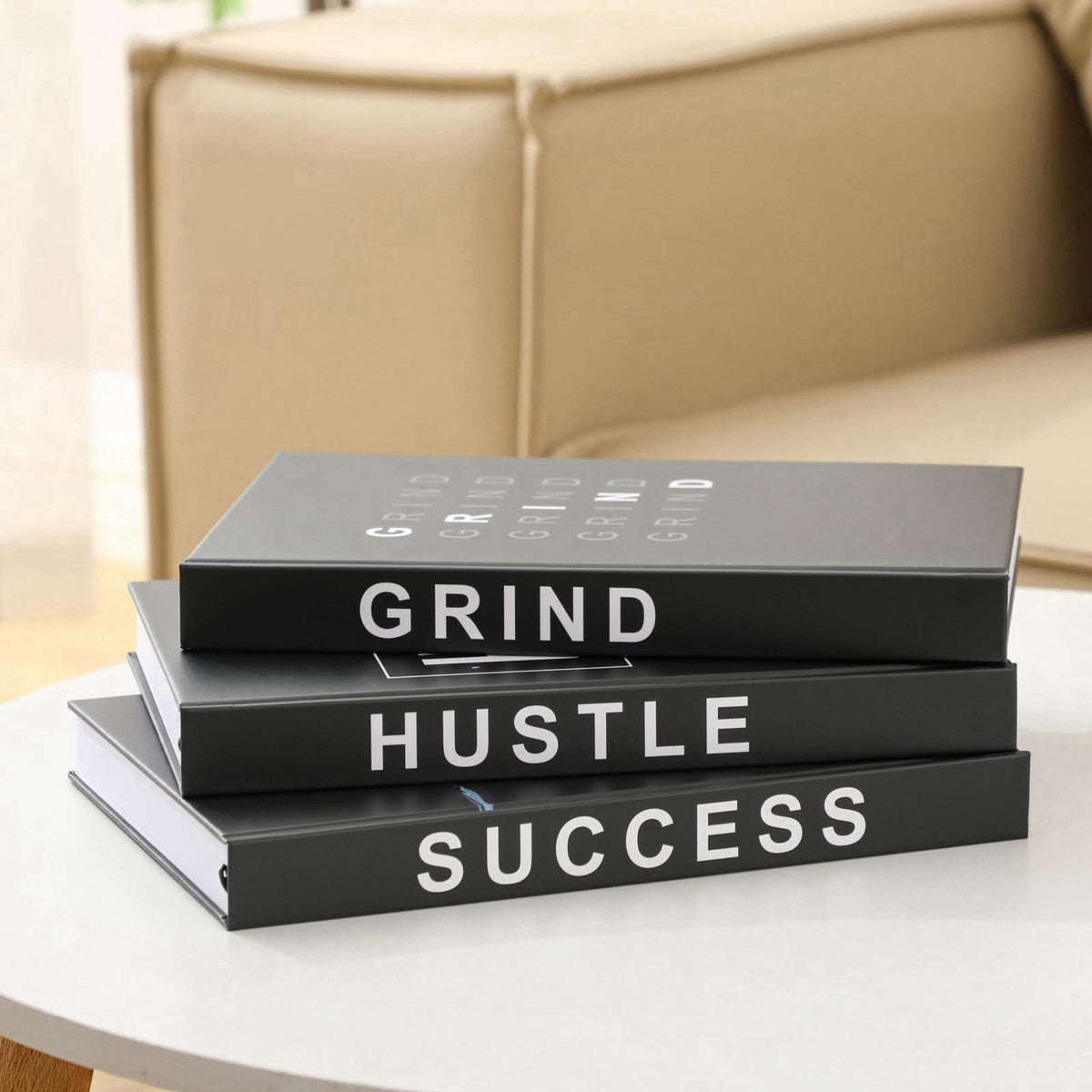 TenXVI Designs Grind Hustle Success Decorative Books for Home Decor, Set of 3 Black Hardcover Books with Lined Pages and