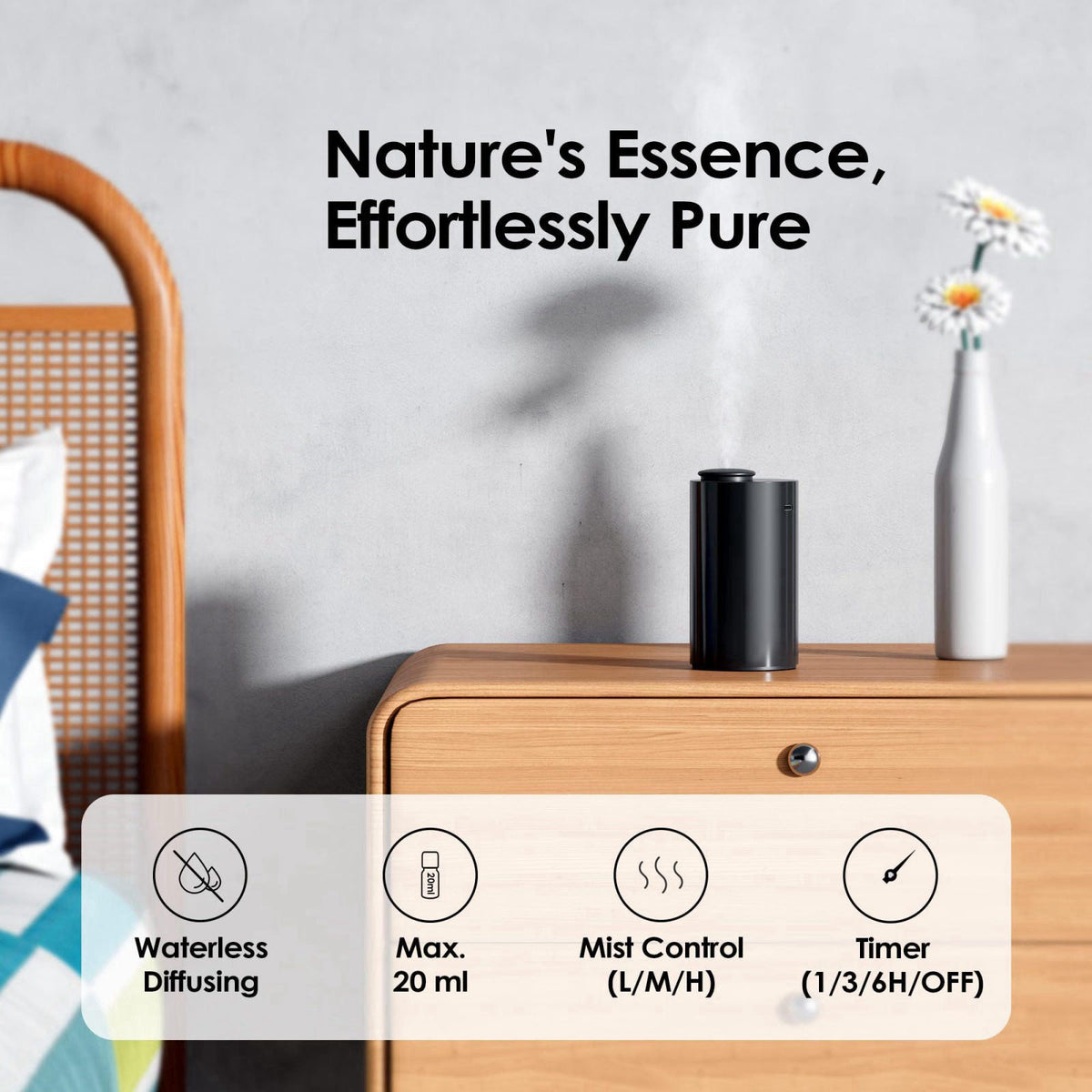 Airversa AN6 Waterless Diffuser for Essential Oil for Home, Room, Black – packaging and label