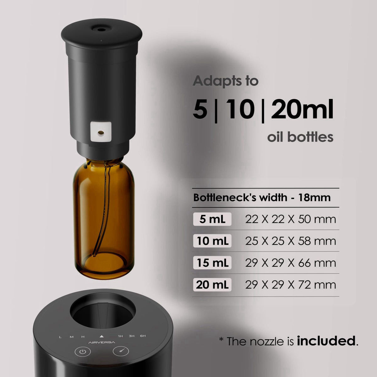 Airversa AN6 Waterless Diffuser for Essential Oil for Home, Room, Black – back view and specifications