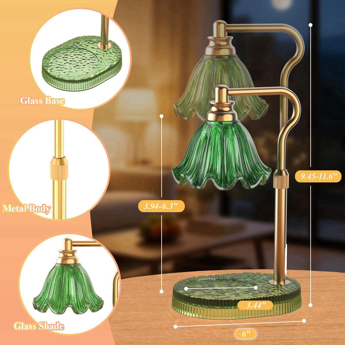 WYghyronic Flower Candle Warmer Lamp with Timer & 4-Level Dimmer, Adjustable Height – close-up detail in Black