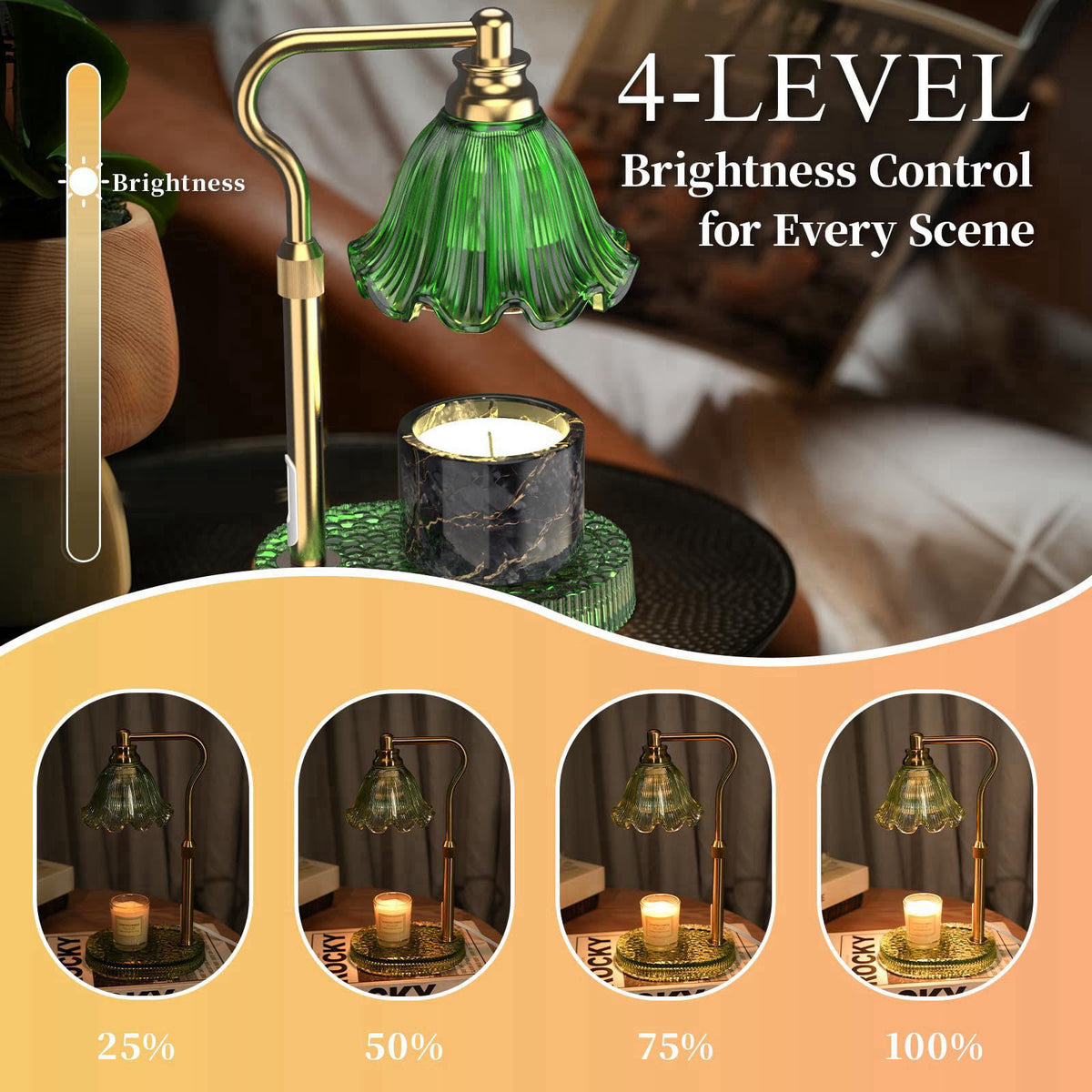 WYghyronic Flower Candle Warmer Lamp with Timer & 4-Level Dimmer, Adjustable Height – packaging and label
