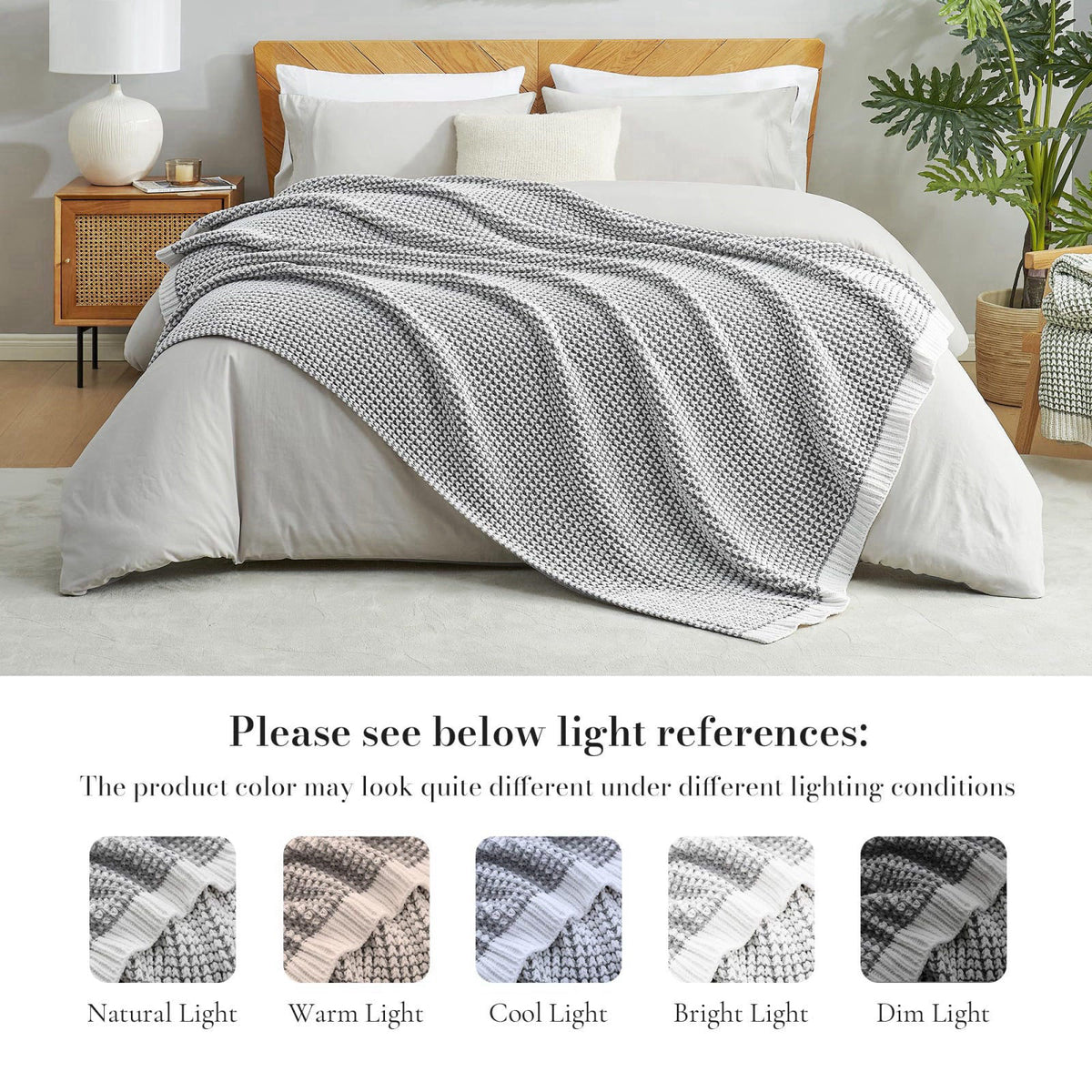 Am&eacute;lie Home Amélie Home Chenille Knit Throw Blanket for Bed Decor, Gray, 60"x80" – back view and specific
