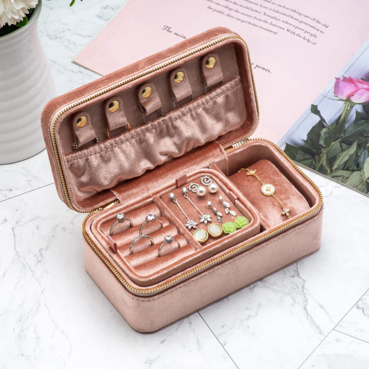 COWFEX Velvet Jewelry Storage Organizer Display Box for Ring Necklace – full view