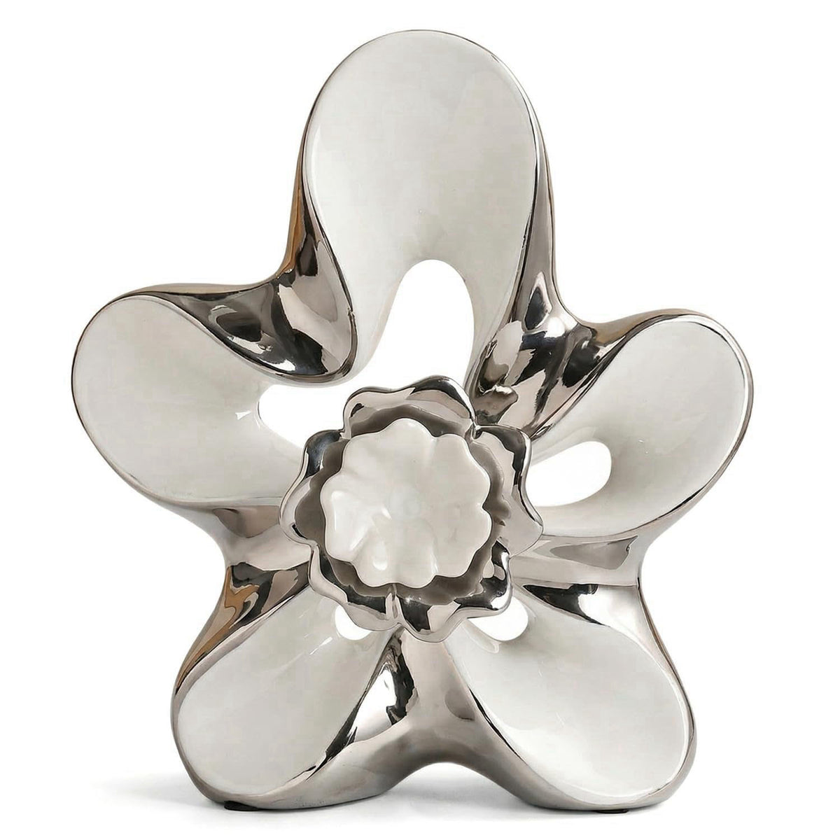 Dneuoir Ceramic Statue Home Decor Aesthetic Abstract Flower Sculpture – Orange and Gold, Ceramic, 10" H x 9" L