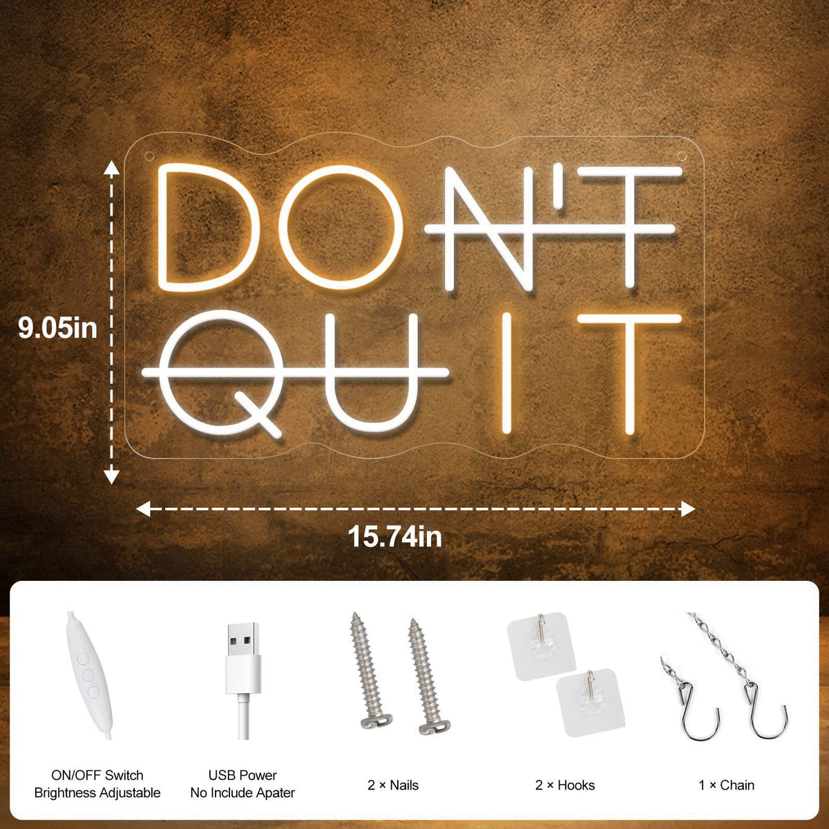 YIKBIK Don't Quit LED Neon Sign for Wall Decor, DO IT Neon Lights Party Decorations, USB Powered Switch Neon Lights ligh