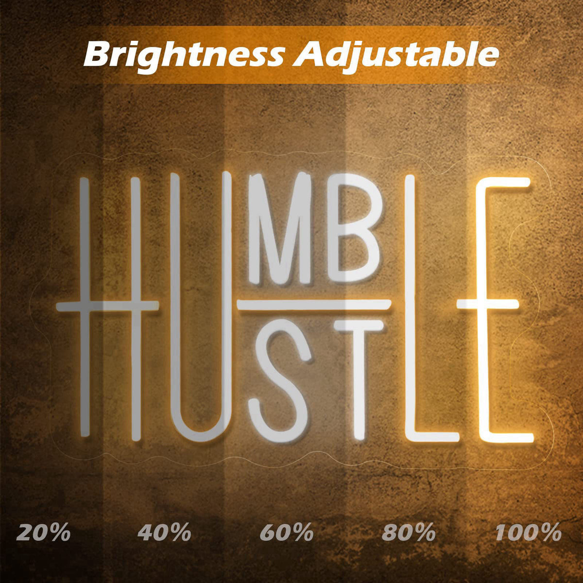 YIKBIK Hustle LED Neon Sign for Wall Decor, Humble Party Decorations, USB Powered Switch Adjustable Brightness LED Neon 