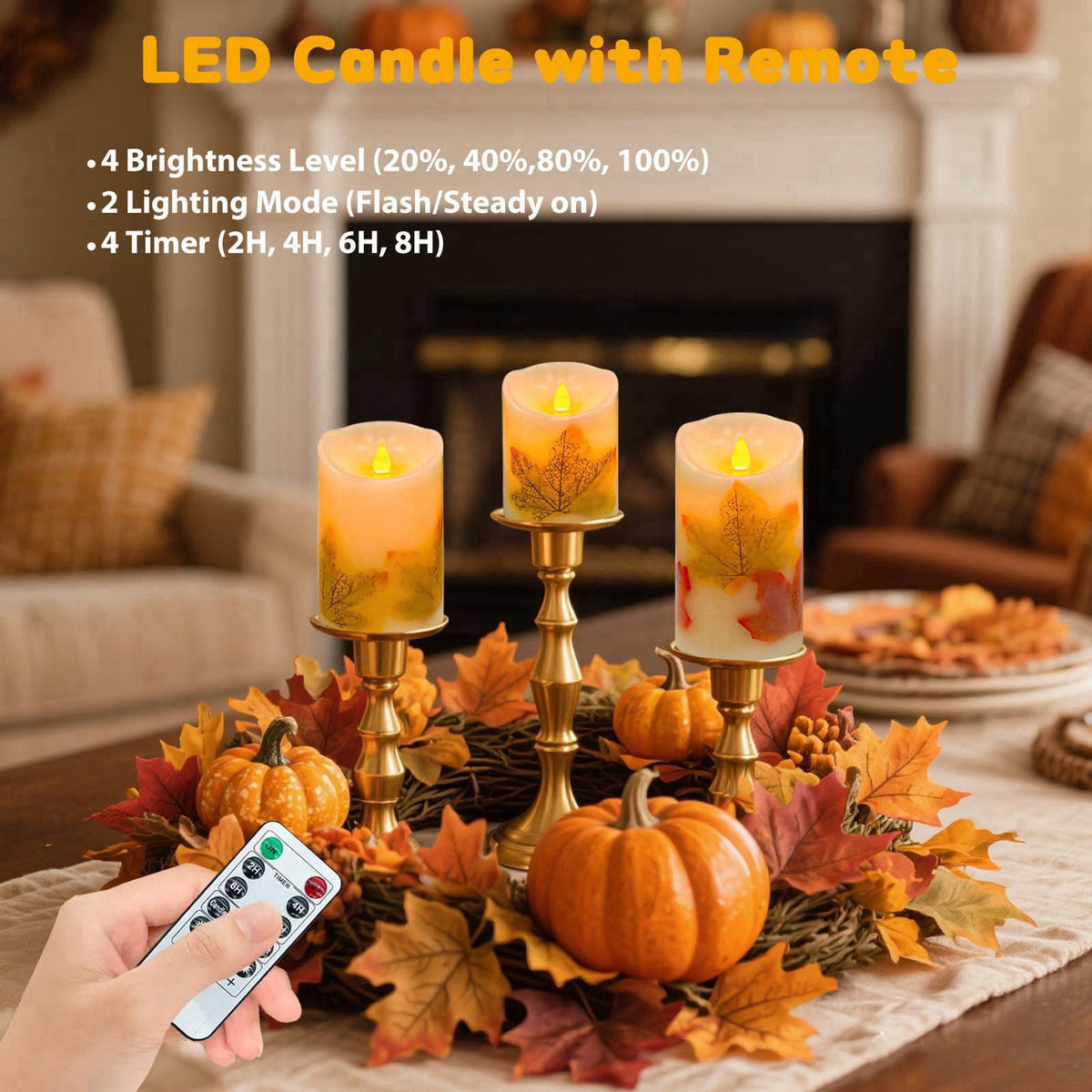 VEEKI Maple Leaf Flameless Candles Set of 3, Fall Candles with Remote & Timer – packaging and label