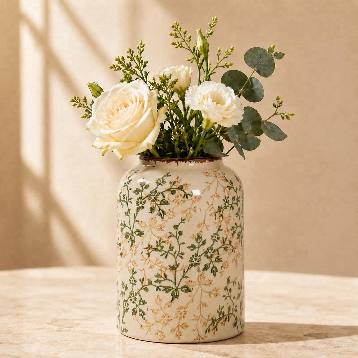 AUGsea Rustic Tuscan Cream Ceramic Flower Vase – product photo (Vases)