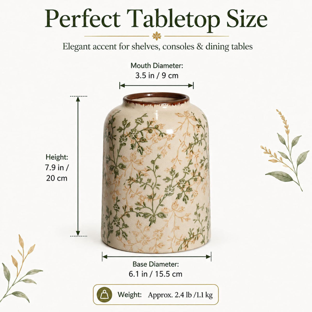AUGsea Rustic Tuscan Cream Ceramic Flower Vase – close-up detail