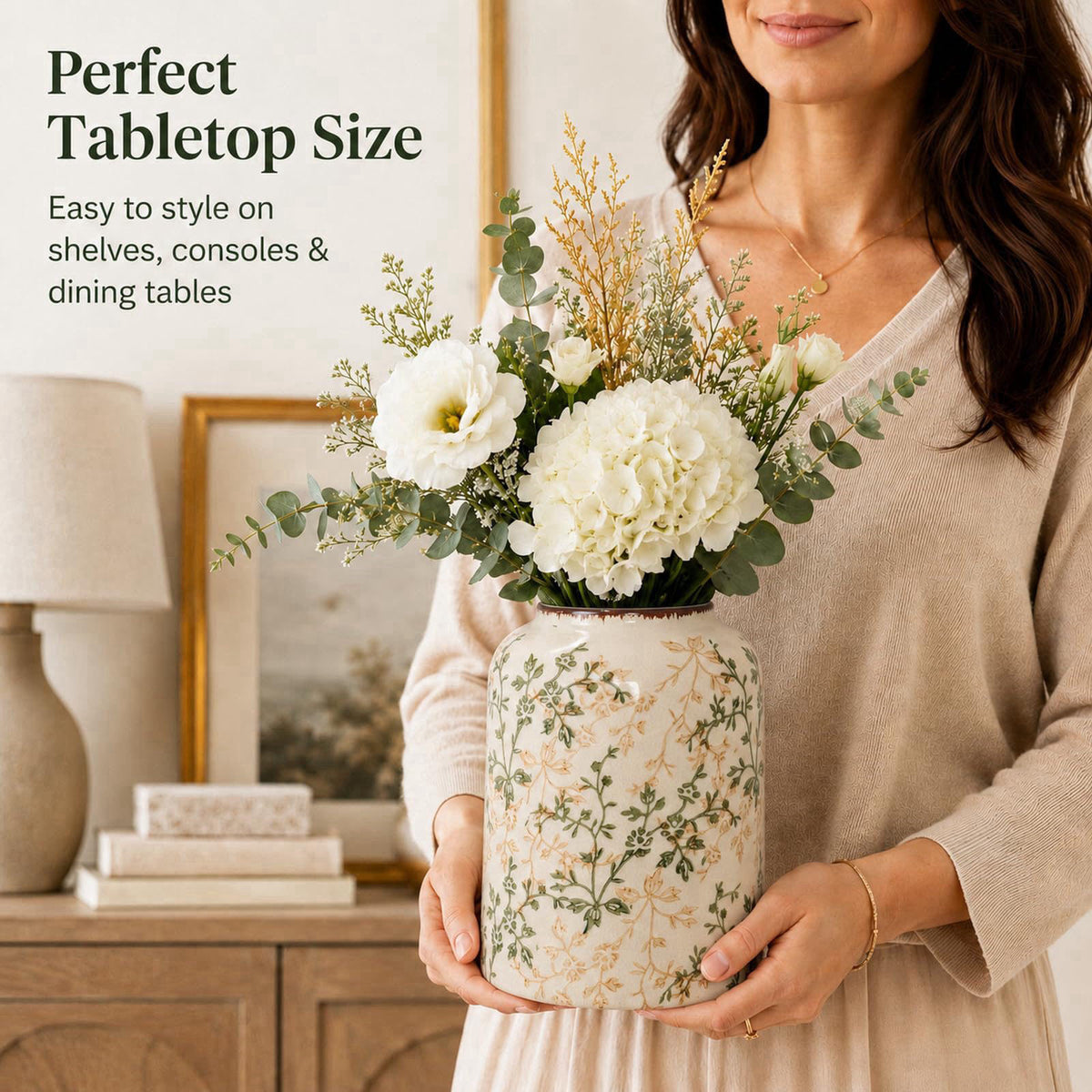 AUGsea Rustic Tuscan Cream Ceramic Flower Vase – packaging and label