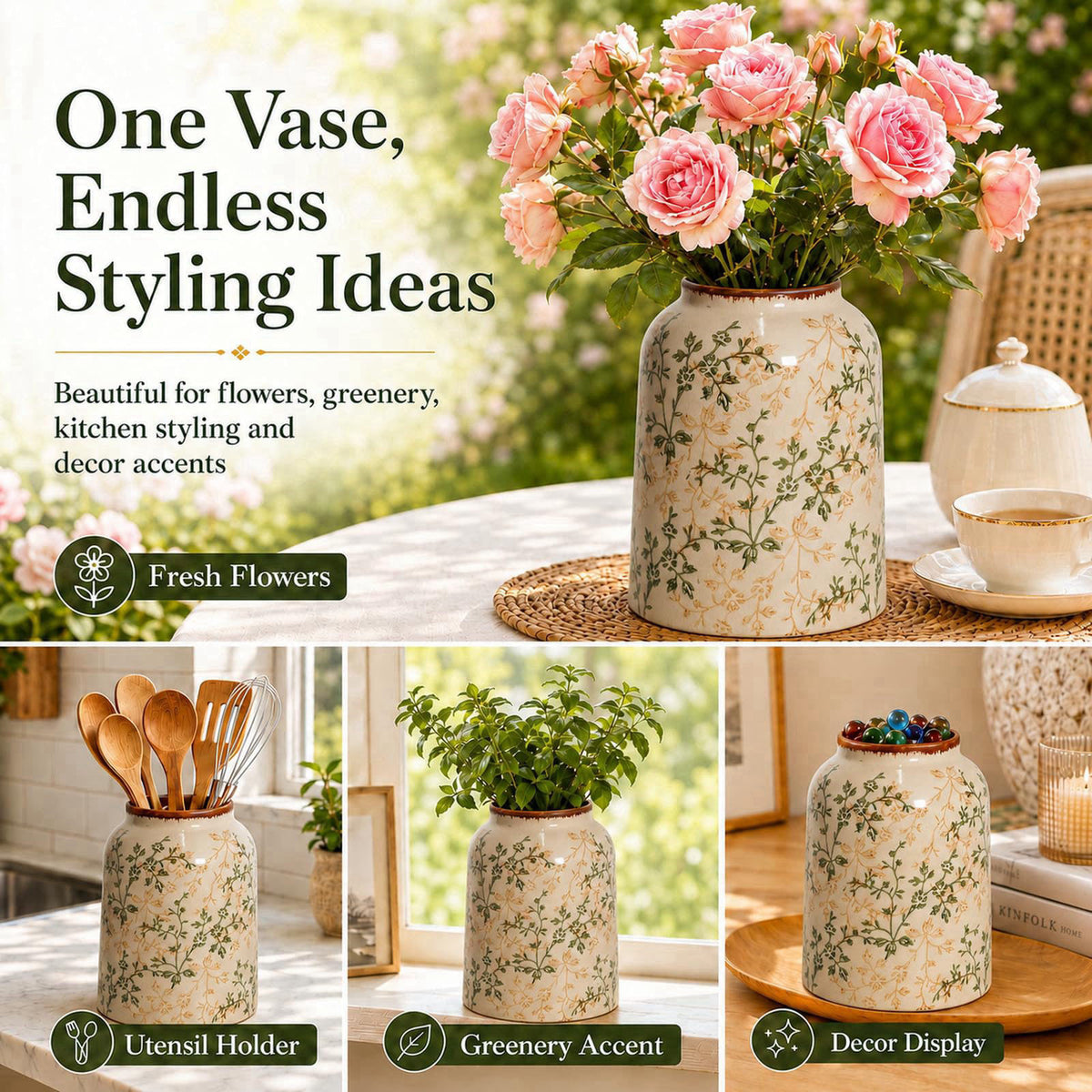 AUGsea Rustic Tuscan Cream Ceramic Flower Vase – alternate angle