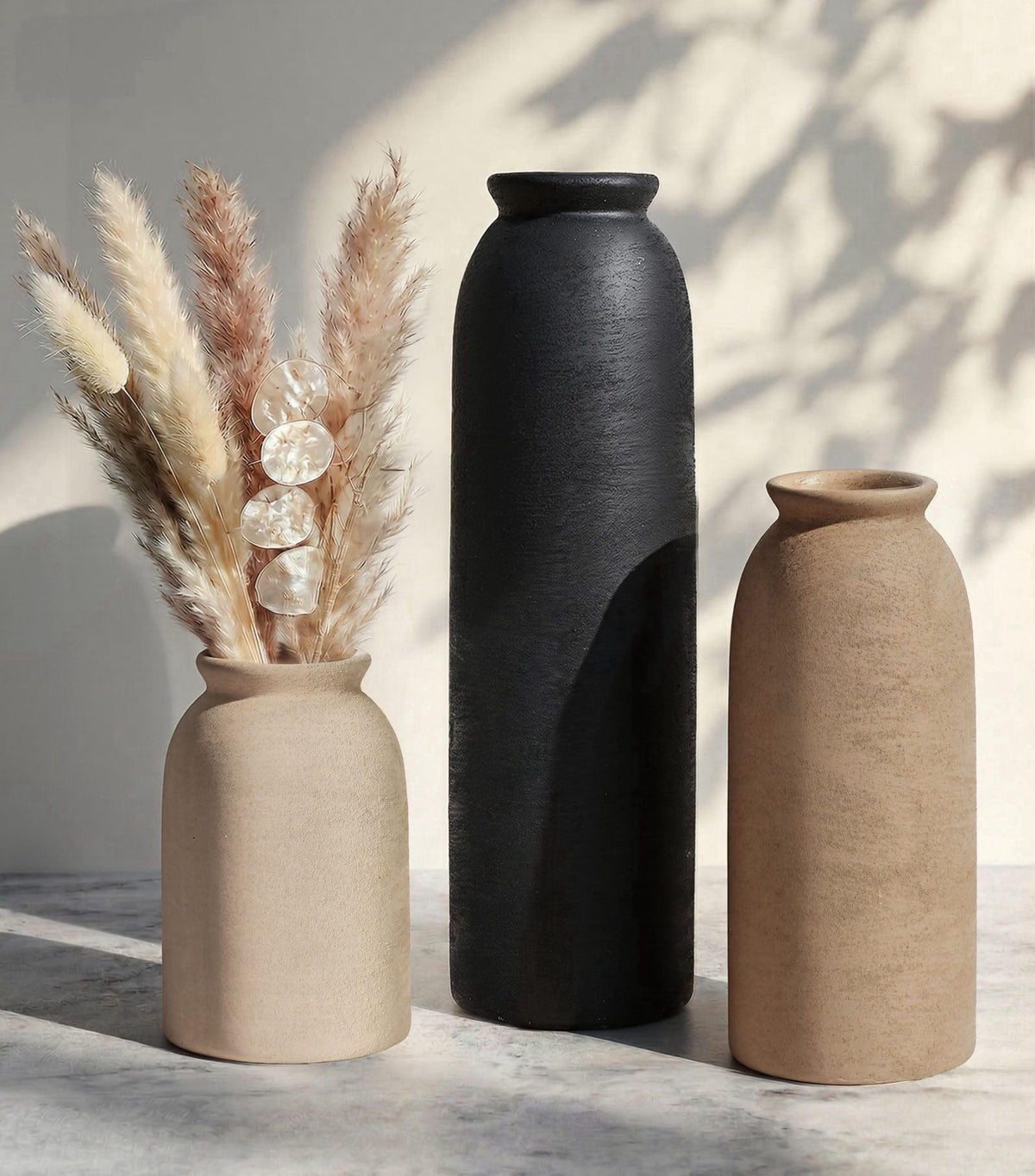 FancyPlus Ceramic Vase Set of 3, Small Flower Rustic Vase Home Decor Neutral Modern Farmhouse Boho Pampas Pottery Vases 